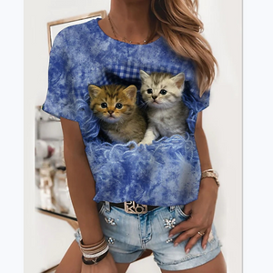 New Animal Crossing Cat 3D Printing Round Neck T-shirt Women Fun Short Sleeve Top Summer Pullover Retro Style Fashion Casual