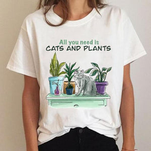 Clothes Ladies Cat Watercolor 90s Fashion Clothing T-shirt Summer Tee Women Graphic T Shirt Short Sleeve Cartoon Female Top