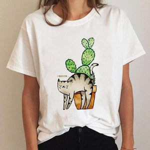 Clothes Ladies Cat Watercolor 90s Fashion Clothing T-shirt Summer Tee Women Graphic T Shirt Short Sleeve Cartoon Female Top