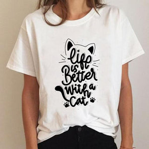 Clothes Ladies Cat Watercolor 90s Fashion Clothing T-shirt Summer Tee Women Graphic T Shirt Short Sleeve Cartoon Female Top