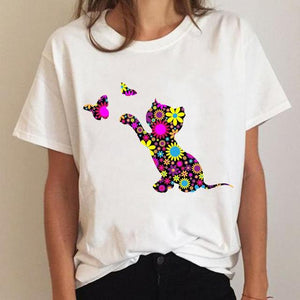 Clothes Ladies Cat Watercolor 90s Fashion Clothing T-shirt Summer Tee Women Graphic T Shirt Short Sleeve Cartoon Female Top