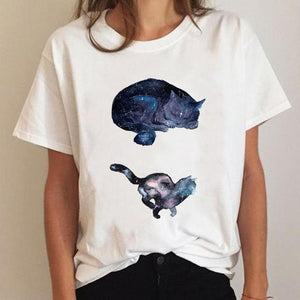 Clothes Ladies Cat Watercolor 90s Fashion Clothing T-shirt Summer Tee Women Graphic T Shirt Short Sleeve Cartoon Female Top