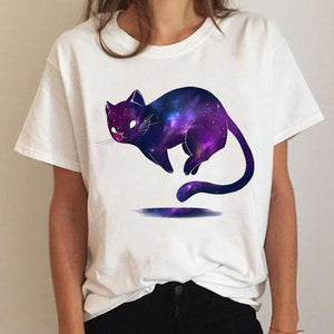 Clothes Ladies Cat Watercolor 90s Fashion Clothing T-shirt Summer Tee Women Graphic T Shirt Short Sleeve Cartoon Female Top