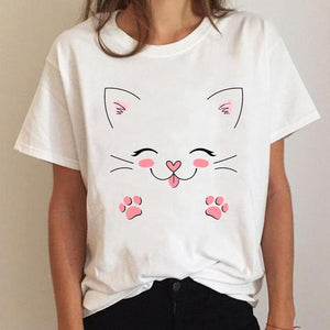Clothes Ladies Cat Watercolor 90s Fashion Clothing T-shirt Summer Tee Women Graphic T Shirt Short Sleeve Cartoon Female Top