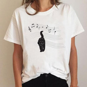 Clothes Ladies Cat Watercolor 90s Fashion Clothing T-shirt Summer Tee Women Graphic T Shirt Short Sleeve Cartoon Female Top