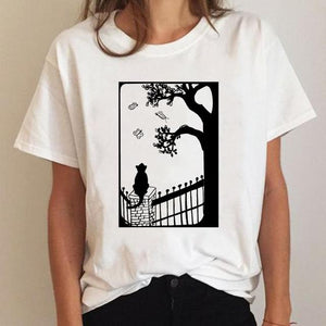 Clothes Ladies Cat Watercolor 90s Fashion Clothing T-shirt Summer Tee Women Graphic T Shirt Short Sleeve Cartoon Female Top