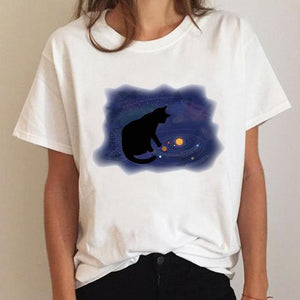 Clothes Ladies Cat Watercolor 90s Fashion Clothing T-shirt Summer Tee Women Graphic T Shirt Short Sleeve Cartoon Female Top