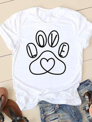 Print T-shirts Leopard Love Paw Cat Dog Short Sleeve Ladies Summer Casual Clothing Women Fashion Female T Clothes Graphic Tee