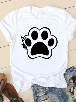 Print T-shirts Leopard Love Paw Cat Dog Short Sleeve Ladies Summer Casual Clothing Women Fashion Female T Clothes Graphic Tee