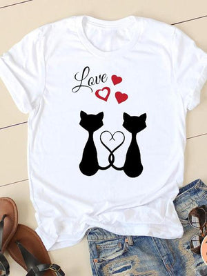 Print T-shirts Leopard Love Paw Cat Dog Short Sleeve Ladies Summer Casual Clothing Women Fashion Female T Clothes Graphic Tee