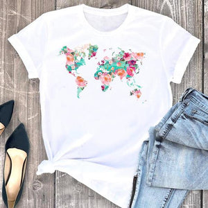 Women Clothes Cat Flower Funny Time Ladies Cartoon Fashion Short Sleeve Summer Print Tshirt Female Tee Top Graphic T-shirt