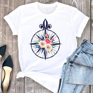 Women Clothes Cat Flower Funny Time Ladies Cartoon Fashion Short Sleeve Summer Print Tshirt Female Tee Top Graphic T-shirt