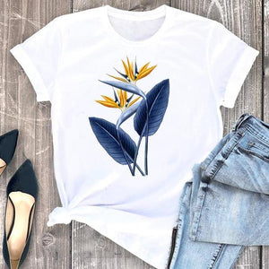 Women Clothes Cat Flower Funny Time Ladies Cartoon Fashion Short Sleeve Summer Print Tshirt Female Tee Top Graphic T-shirt