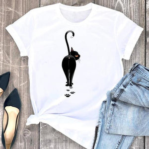 Women Clothes Cat Flower Funny Time Ladies Cartoon Fashion Short Sleeve Summer Print Tshirt Female Tee Top Graphic T-shirt