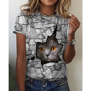New  Printing Cute Cat/Cat Printing Female T-shirt Fashion Fitness Girl Short-sleeved Tops Fashion Casual Niche Design Clothing