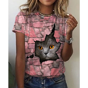 New  Printing Cute Cat/Cat Printing Female T-shirt Fashion Fitness Girl Short-sleeved Tops Fashion Casual Niche Design Clothing