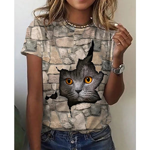 New  Printing Cute Cat/Cat Printing Female T-shirt Fashion Fitness Girl Short-sleeved Tops Fashion Casual Niche Design Clothing