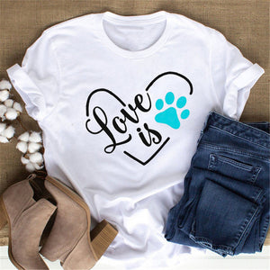 Cat Love Heart Printed Cat MOM Women&#39;s Top Summer Fashion Short-sleeved Women&#39;s T-shirt Cute Dog Paw Women&#39;s Black Top Tee