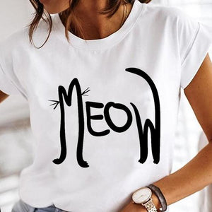 Women Cartoon Fashion Cat Lovely Style Cute Clothes Lady Print Short Sleeve Tops Tees Female Tshirt Graphic T-Shirt