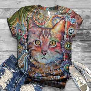 Women&#39;s Clothing Summer Short Sleeve T-shirts Digital 3D Kawaii Cat Printed Harajuku Tops Female O Neck Shirt Mujer Camisetas