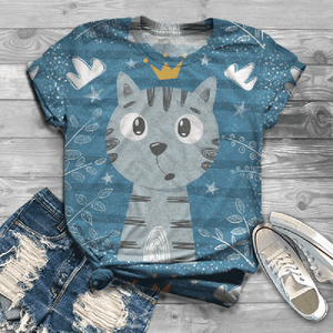 Women&#39;s Clothing Summer Short Sleeve T-shirts Digital 3D Kawaii Cat Printed Harajuku Tops Female O Neck Shirt Mujer Camisetas