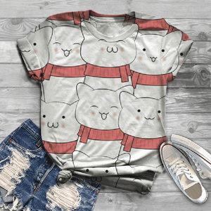 Women&#39;s Clothing Summer Short Sleeve T-shirts Digital 3D Kawaii Cat Printed Harajuku Tops Female O Neck Shirt Mujer Camisetas
