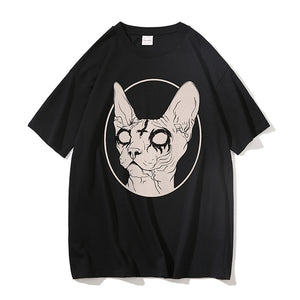 Death Metal Sphynx Cat T-Shirt Women Metal Harajuku Gothic TShirt female summer Aesthetic tshirt Hipster tops Graphic Tee shirt