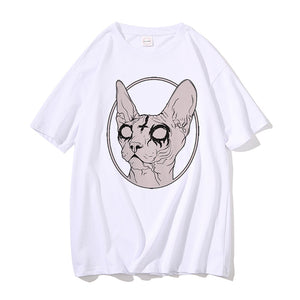 Death Metal Sphynx Cat T-Shirt Women Metal Harajuku Gothic TShirt female summer Aesthetic tshirt Hipster tops Graphic Tee shirt