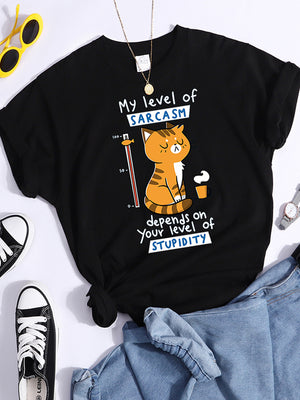 Tshirt For Woman Tsundere Cat Drinking Tea Women&#39;s Tshirt Oversize Fashion Women Clothing Funny Korean Style T-Shirts For Woman