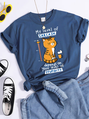 Tshirt For Woman Tsundere Cat Drinking Tea Women&#39;s Tshirt Oversize Fashion Women Clothing Funny Korean Style T-Shirts For Woman