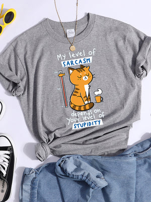 Tshirt For Woman Tsundere Cat Drinking Tea Women&#39;s Tshirt Oversize Fashion Women Clothing Funny Korean Style T-Shirts For Woman