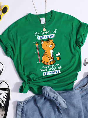 Tshirt For Woman Tsundere Cat Drinking Tea Women&#39;s Tshirt Oversize Fashion Women Clothing Funny Korean Style T-Shirts For Woman