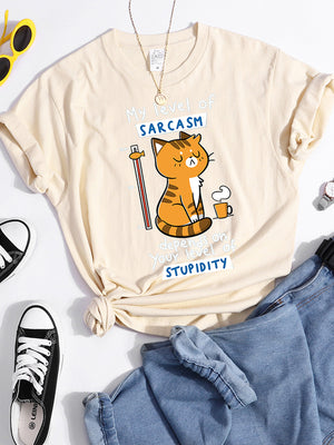 Tshirt For Woman Tsundere Cat Drinking Tea Women&#39;s Tshirt Oversize Fashion Women Clothing Funny Korean Style T-Shirts For Woman