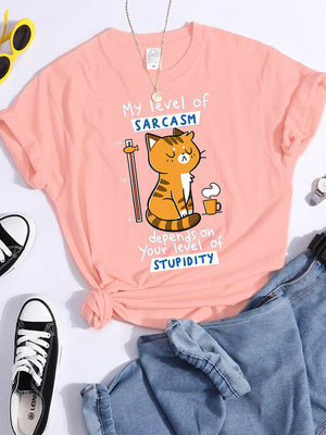 Tshirt For Woman Tsundere Cat Drinking Tea Women&#39;s Tshirt Oversize Fashion Women Clothing Funny Korean Style T-Shirts For Woman