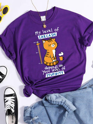 Tshirt For Woman Tsundere Cat Drinking Tea Women&#39;s Tshirt Oversize Fashion Women Clothing Funny Korean Style T-Shirts For Woman