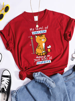Tshirt For Woman Tsundere Cat Drinking Tea Women&#39;s Tshirt Oversize Fashion Women Clothing Funny Korean Style T-Shirts For Woman
