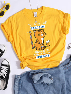 Tshirt For Woman Tsundere Cat Drinking Tea Women&#39;s Tshirt Oversize Fashion Women Clothing Funny Korean Style T-Shirts For Woman