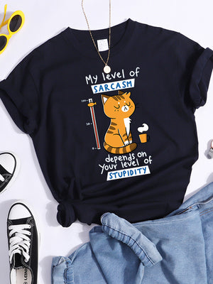 Tshirt For Woman Tsundere Cat Drinking Tea Women&#39;s Tshirt Oversize Fashion Women Clothing Funny Korean Style T-Shirts For Woman