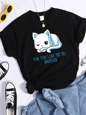 Tshirt For Woman Tsundere Cat Drinking Tea Women&#39;s Tshirt Oversize Fashion Women Clothing Funny Korean Style T-Shirts For Woman