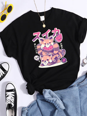 Tshirt For Woman Tsundere Cat Drinking Tea Women&#39;s Tshirt Oversize Fashion Women Clothing Funny Korean Style T-Shirts For Woman
