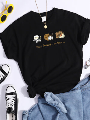 Tshirt For Woman Tsundere Cat Drinking Tea Women&#39;s Tshirt Oversize Fashion Women Clothing Funny Korean Style T-Shirts For Woman