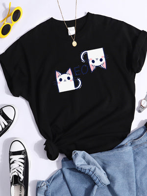Tshirt For Woman Tsundere Cat Drinking Tea Women&#39;s Tshirt Oversize Fashion Women Clothing Funny Korean Style T-Shirts For Woman
