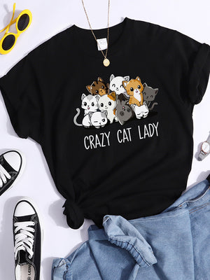 Tshirt For Woman Tsundere Cat Drinking Tea Women&#39;s Tshirt Oversize Fashion Women Clothing Funny Korean Style T-Shirts For Woman