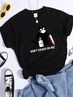 Tshirt For Woman Tsundere Cat Drinking Tea Women&#39;s Tshirt Oversize Fashion Women Clothing Funny Korean Style T-Shirts For Woman