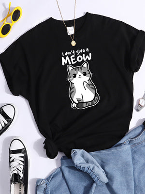 Tshirt For Woman Tsundere Cat Drinking Tea Women&#39;s Tshirt Oversize Fashion Women Clothing Funny Korean Style T-Shirts For Woman