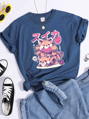 Tshirt For Woman Tsundere Cat Drinking Tea Women&#39;s Tshirt Oversize Fashion Women Clothing Funny Korean Style T-Shirts For Woman