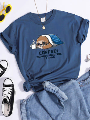 Tshirt For Woman Tsundere Cat Drinking Tea Women&#39;s Tshirt Oversize Fashion Women Clothing Funny Korean Style T-Shirts For Woman