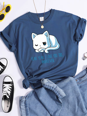 Tshirt For Woman Tsundere Cat Drinking Tea Women&#39;s Tshirt Oversize Fashion Women Clothing Funny Korean Style T-Shirts For Woman