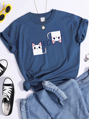 Tshirt For Woman Tsundere Cat Drinking Tea Women&#39;s Tshirt Oversize Fashion Women Clothing Funny Korean Style T-Shirts For Woman
