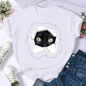 Women Print Cat Lovely Pet Animal Cute T Shirt Fashion Summer Female Casual Top Short Sleeve Tshirts Cartoon Graphic Tee T-Shirt